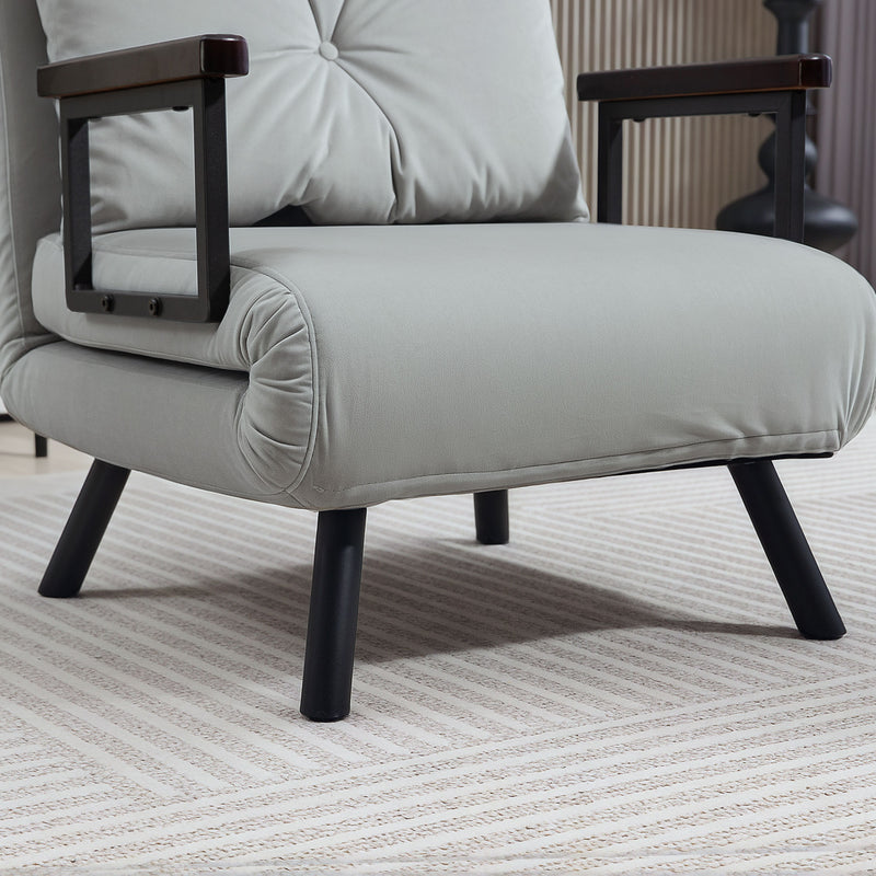 Light Grey 4-in-1 Velvet Feel Single Sleeper Chair Bed with Pillow by HOMCOM