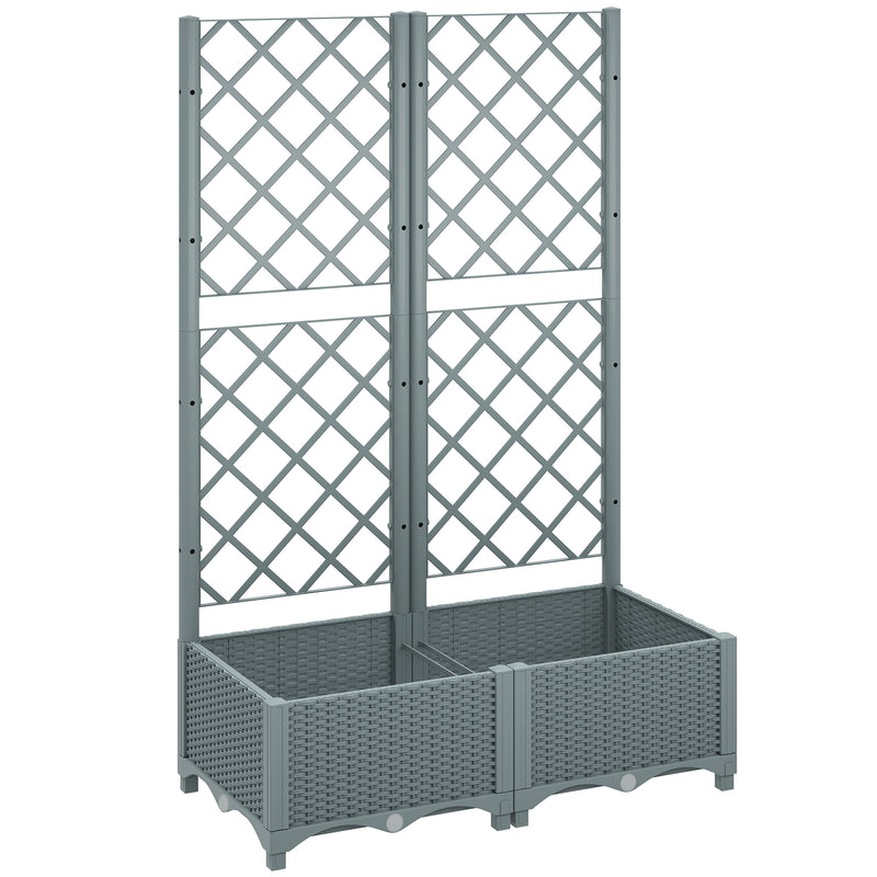 Raised Garden Bed with Trellis and Water Reservoir for Climbing Plants and Veggies Grey Outsunny