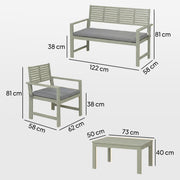Outsunny 4 Seater Wooden Garden Furniture Set with Loveseat, Armchairs, Table, Acacia Wood Garden Sofa Set, Light Grey AOSOM