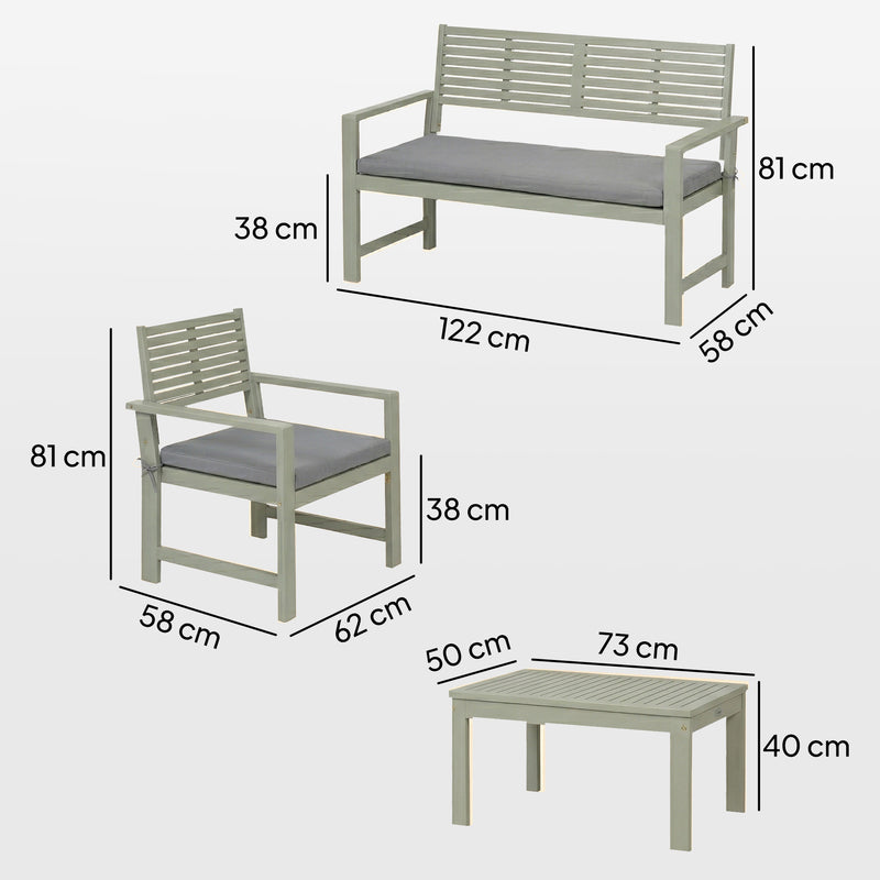 Outsunny 4 Seater Wooden Garden Furniture Set with Loveseat, Armchairs, Table, Acacia Wood Garden Sofa Set, Light Grey AOSOM