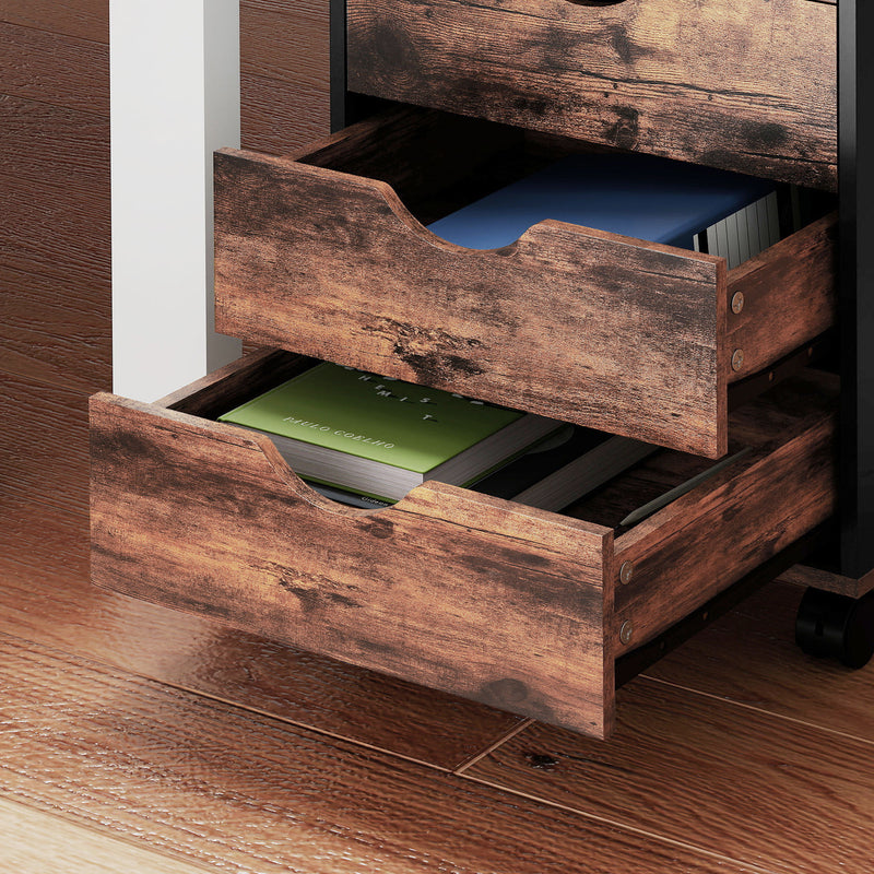 5 Drawer Office Filing Cabinet With Spacious Storage For Home Or Workplace, Rustic Brown