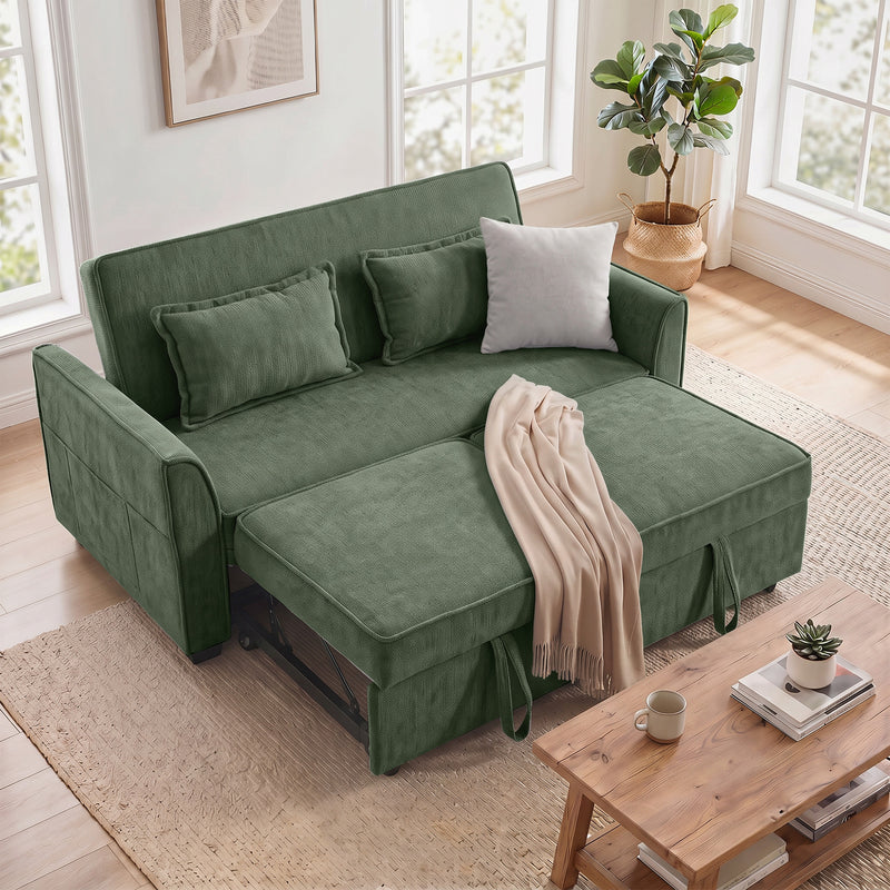 Sofa Bed for Small Spaces with Dual Pull Out Beds and Storage Pockets Dark Green
