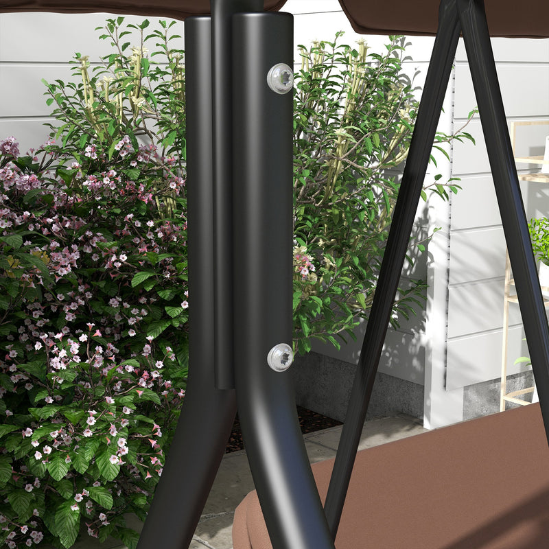 3 Seater Garden Swing Chair with Adjustable Canopy and Cushions for Outdoor Relaxing Brown