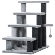 4 Step Cat Stairs with Scratching Posts Platforms and Hanging Toy for Indoor Use, Grey