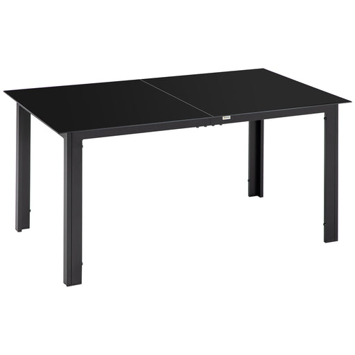 Black 6 Seater Aluminium Rectangular Garden Table with Tempered Glass Top for Patio Dining