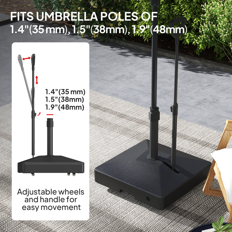 Black Garden Parasol Base with Adjustable Wheels and Handle Holds Up to 55kg by Outsunny