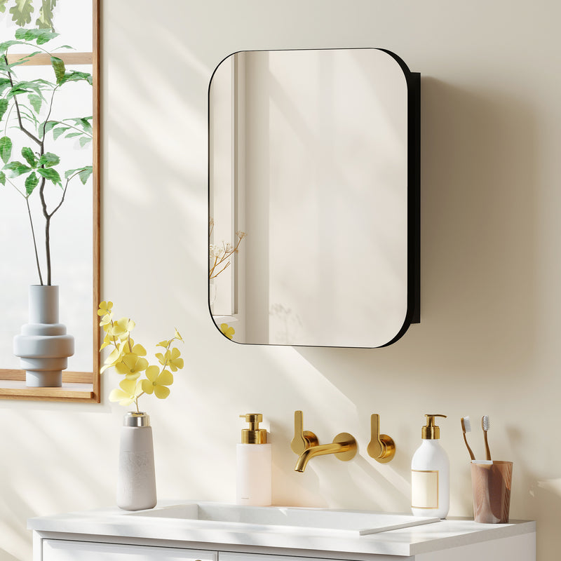 Bathroom Wall Cabinet with Mirror and Adjustable Shelves for Small Spaces 40x10x51cm,  Black Homcom
