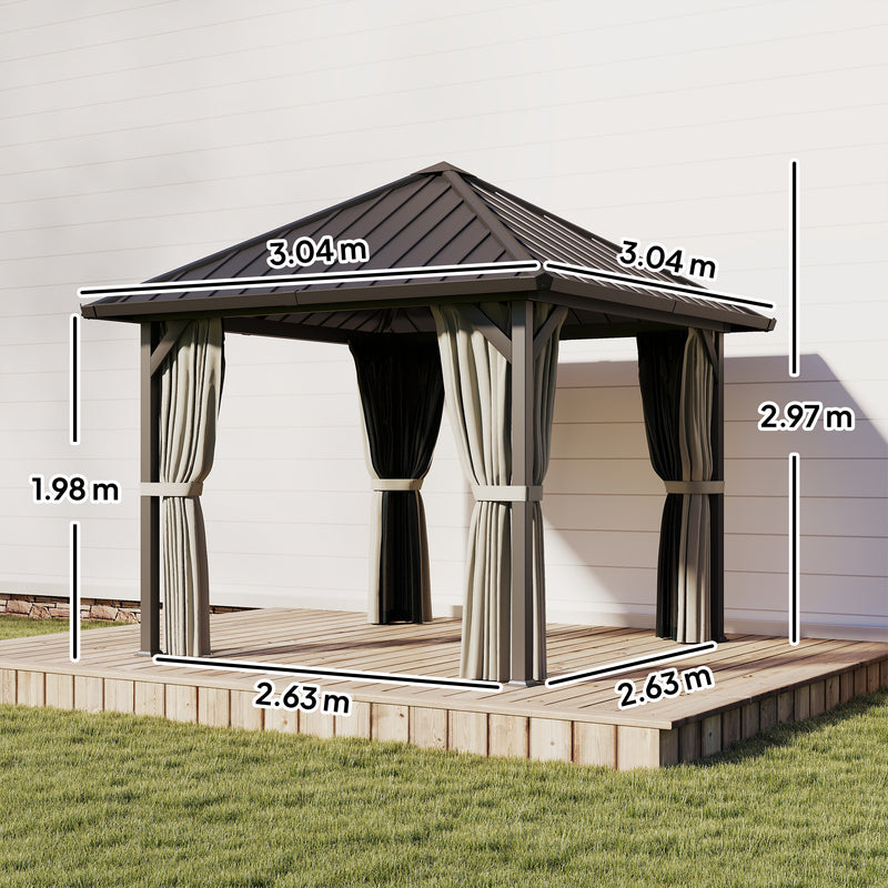 3x3m Metal Garden Gazebo with Waterproof Galvanised Steel Roof and Privacy Curtains for Year Round Outdoor Shelter Black