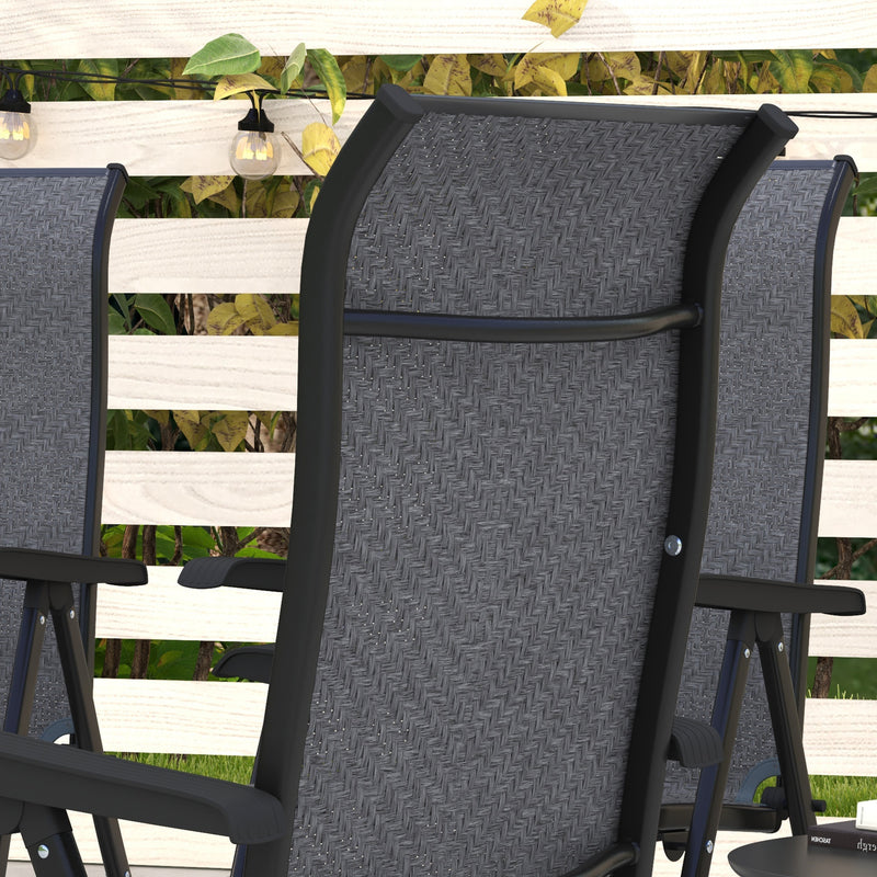 Set of 4 Grey Folding Garden Chairs with 7 Position Reclining Backs for Outdoor Use