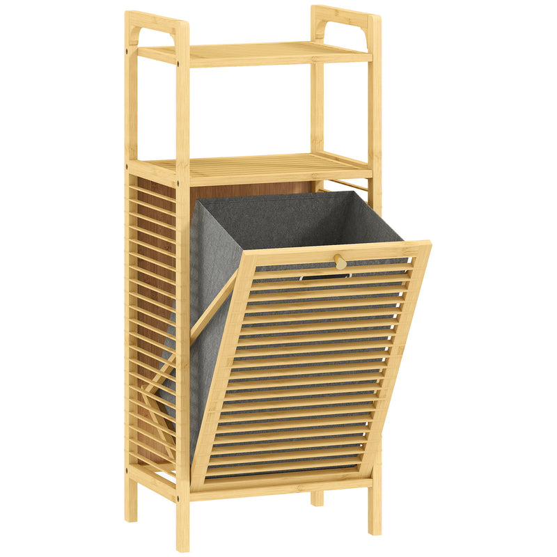 Bamboo Laundry Cabinet With Tilt Out Hamper Removable Liner Ideal For Bathrooms, Natural Wood
