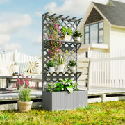 Wooden Garden Planter with Trellis and Shelves for Climbing Plants 52L Capacity Grey Outsunny