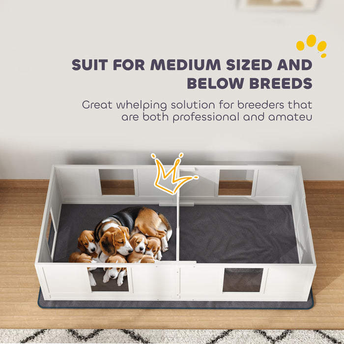 Two Room Whelping Box for Medium Dogs with Pad and Clear Panels 196 x 96cm by PawHut