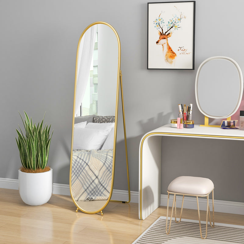 Full Length Two Way Curved Mirror Freestanding for Bedroom or Hallway, Gold Tone