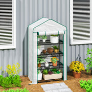 Four Tier Mini Greenhouse With Reinforced Cover Ideal For Small Gardens Green AOSOM