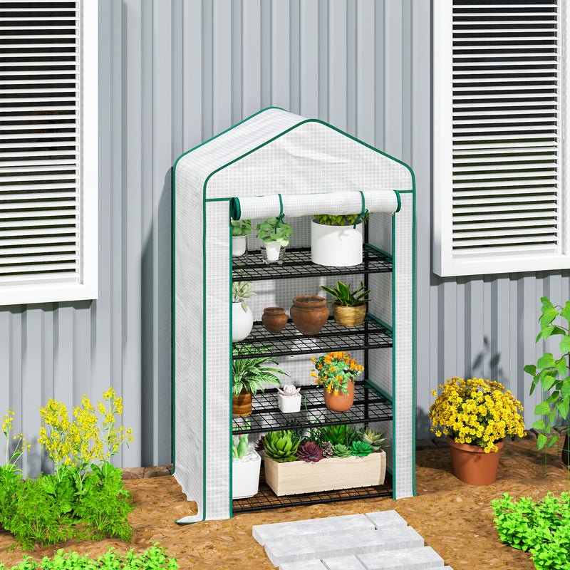 Four Tier Mini Greenhouse With Reinforced Cover Ideal For Small Gardens Green AOSOM
