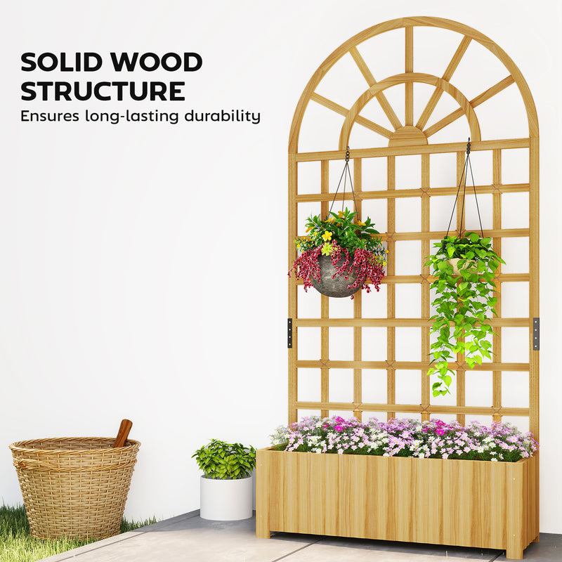 Wooden Raised Garden Planter With Trellis Ideal For Climbing Plants And Herbs Natural Outsunny