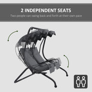 2 Seater Garden Swing Chair With Adjustable Canopy For Outdoor Relaxing, Grey Outsunny