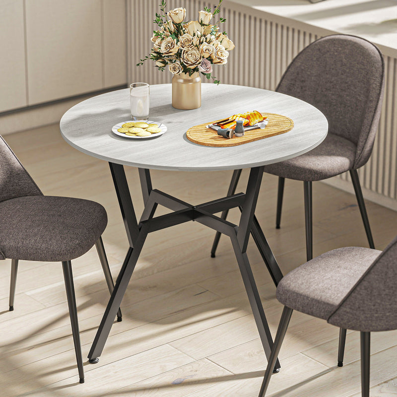 Round Dining Table for Kitchen or Dining Room with Sturdy Black Legs Grey