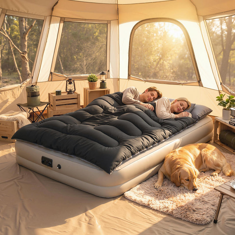 Double Sleeping Bag for Two Adults with Split Design for Warm Camping Nights Black