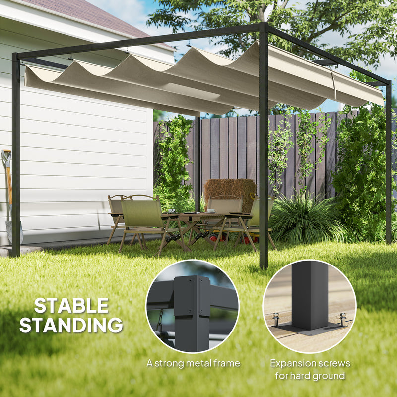 Metal Pergola With Retractable Canopy Roof For Garden Or Patio Shelter 3x2m Cream White AOSOM