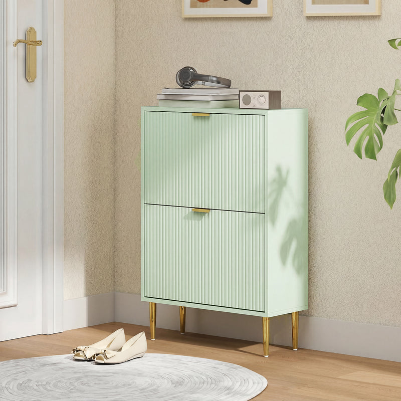 Shoe Cabinet for Hallway Storage with Adjustable Shelves and Flip Drawers Light Green