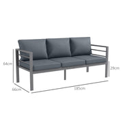 Grey Metal 3 Seater Garden Sofa With Cushions For Comfortable Outdoor Seating Outsunny