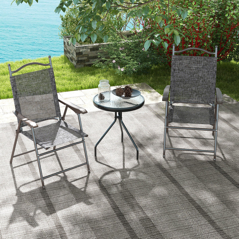 Set of 2 Folding Garden Chairs with Breathable Mesh Seats for Outdoor Use Grey AOSOM