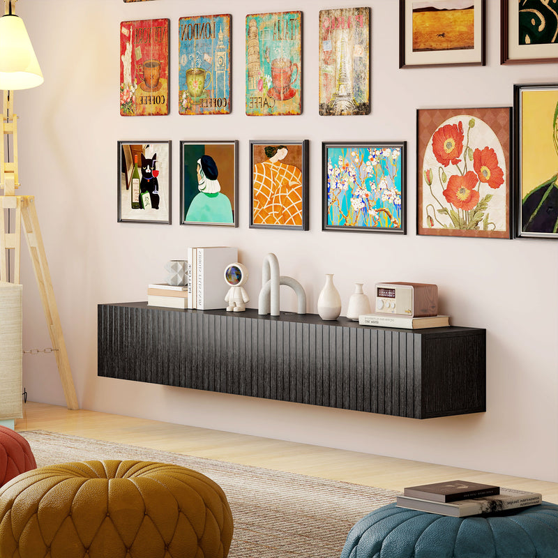 Floating TV Stand for TVs up to 72 Inches with Hidden Storage and Cable Management Black