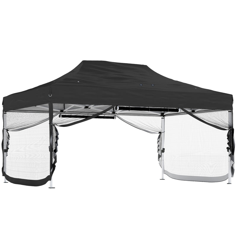 Pop Up Gazebo with Mesh Sides for Quick Garden Shelter and Sun Protection Black Outsunny