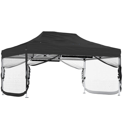 Pop Up Gazebo with Mesh Sides for Quick Garden Shelter and Sun Protection Black Outsunny