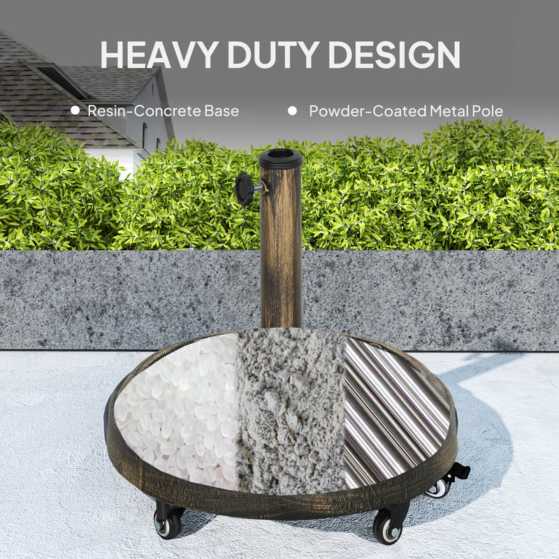 Heavy Parasol Base with Wheels 32-48mm 21kg for Easy Movement and Stable Garden Umbrella Support, Bronze Tone