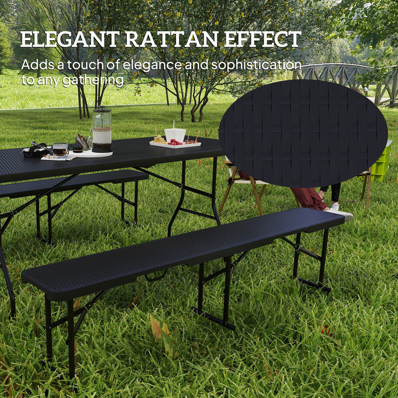 Folding Picnic Table and Bench Set for Camping and Outdoor Dining with Carry Handles Black AOSOM