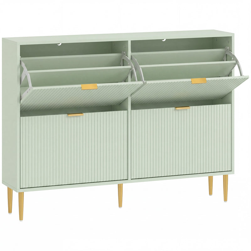 Shoe Cabinet for Hallway Organisation with 4 Flip Drawers and Adjustable Shelves Light Green