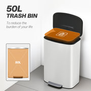 50L White Pedal Kitchen Bin with Soft Close Lid and Removable Inner Bucket for Home or Office