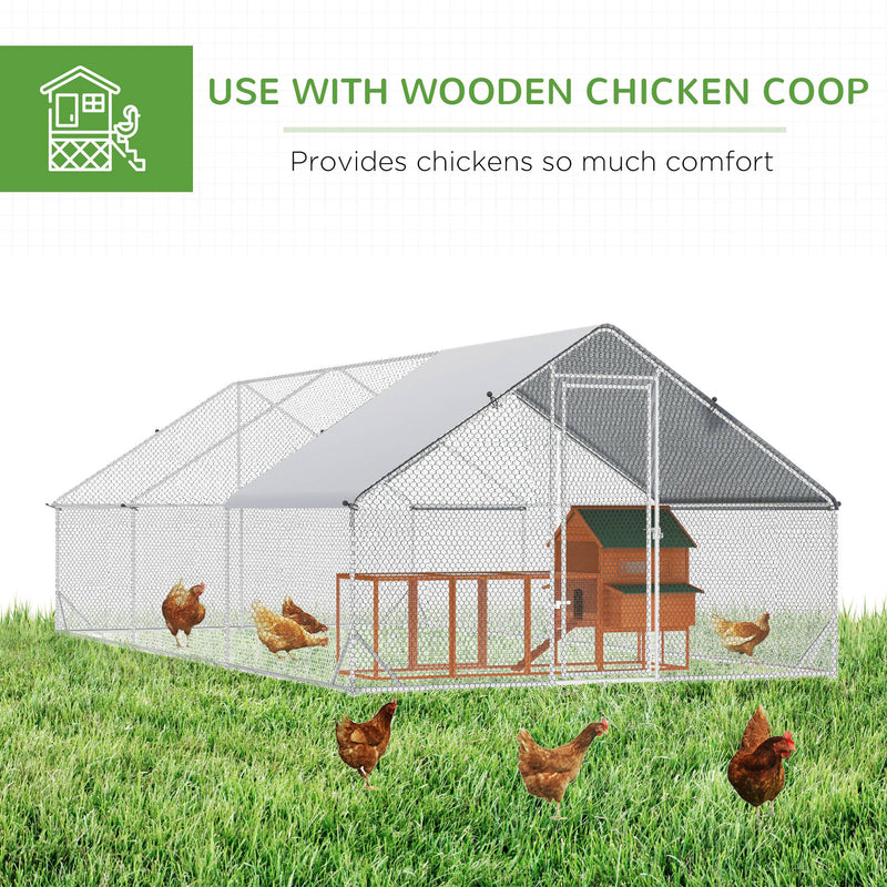 Large Walk In Chicken Coop with Weatherproof Cover for Outdoor Poultry Silver