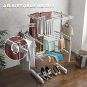 3 Tier Foldable Clothes Airer With Wheels Stainless Steel Drying Rack For Indoor Use, White