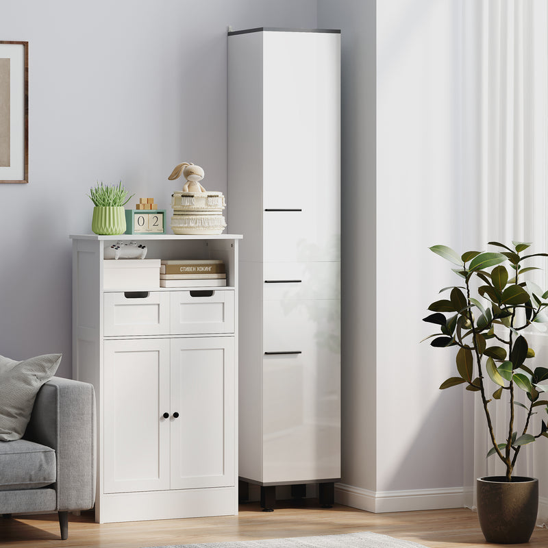 White 190cm Slim Bathroom Storage Floor Cabinet with Shelves by HOMCOM