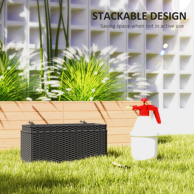Set of Two Black Rattan Effect Planters for Garden and Patio by Outsunny