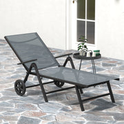 Grey Folding Sun Lounger with Wheels 5 Position Adjustable Reclining Garden Chair by Outsunny