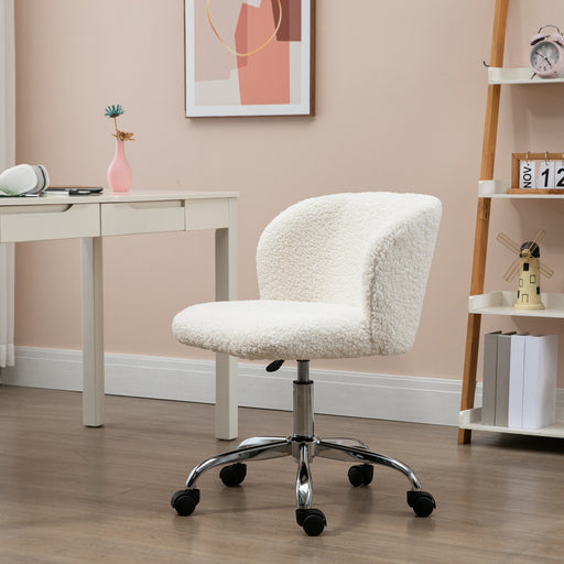 White Teddy Fleece Swivel Office Chair with Adjustable Height and Wheels for Home Office