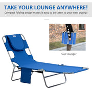 Blue Foldable Sun Lounger Set With Adjustable Backrest and Reading Hole for Garden Use