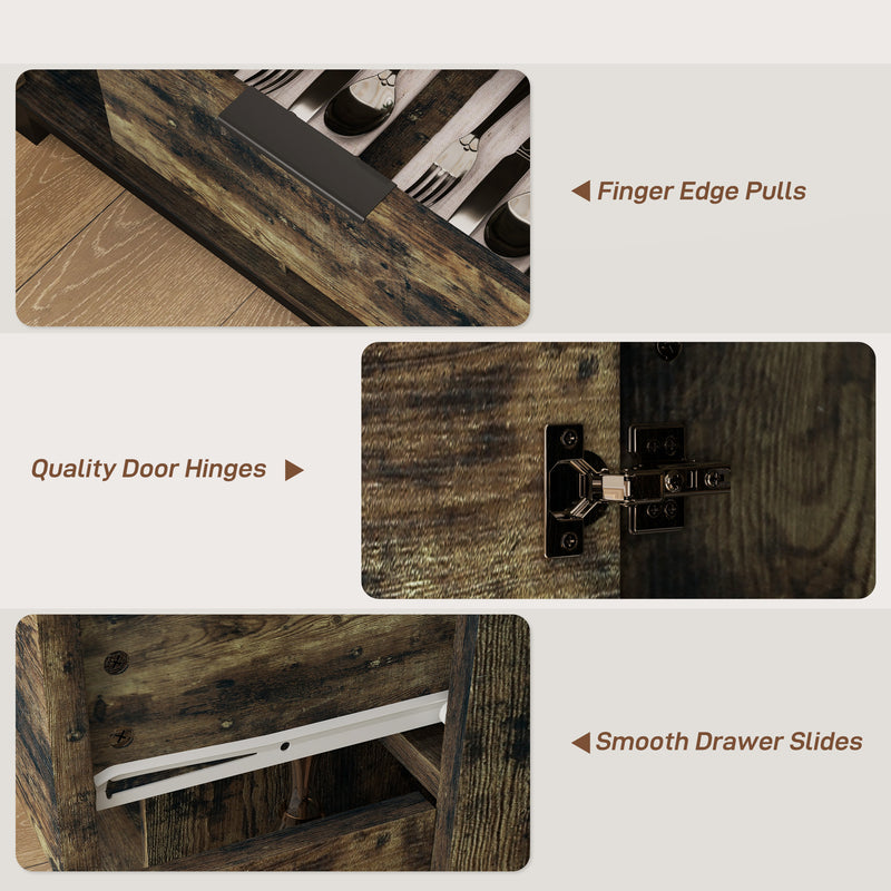 Industrial Sideboard Storage Cabinet with Doors Drawer and Shelves Rustic Brown by HOMCOM