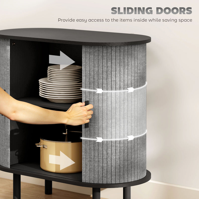 Modern Sideboard with Fluted Sliding Doors and Storage Shelves for Kitchen or Dining, Grey