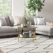 Gold Round Glass Coffee Table with Storage and Steel Frame for Modern Living Room Decor