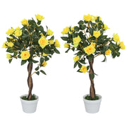 Set of 2 Artificial White Rose Plants in Pots 90cm for Indoor and Outdoor Decor by Outsunny