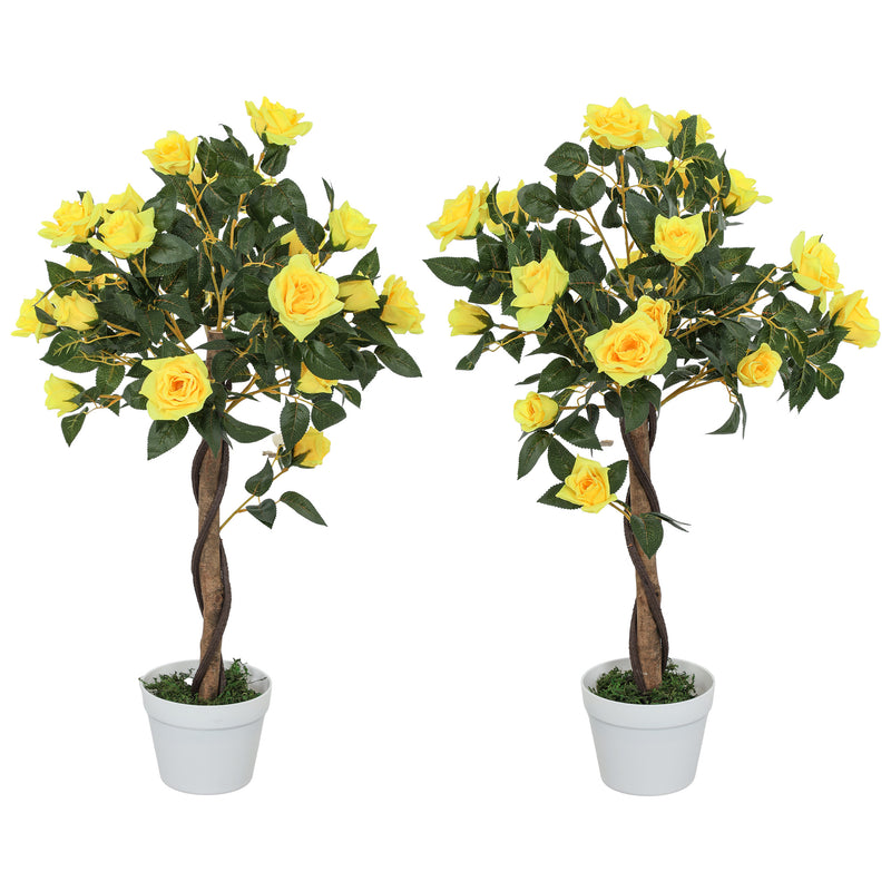 Set of 2 Artificial White Rose Plants in Pots 90cm for Indoor and Outdoor Decor by Outsunny