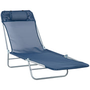 Folding Sun Lounger with Adjustable Headrest for Garden or Beach Use Dark Blue Outsunny