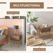 Modern Wooden Bedside Table with Drawer and Gold Legs Ideal for Bedroom Use Grey