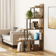 5 Tier Ladder Bookcase with Anti Tip Storage Shelves for Home or Office Rustic Brown AOSOM