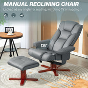 Manual Recliner Armchair with Matching Footstool for Home Comfort Lounge Grey